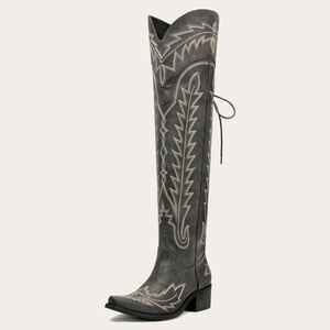 Redtop The Ross Grey Over-The-Knee Cowgirl Boots W/ Back Tie & embrod New In Box